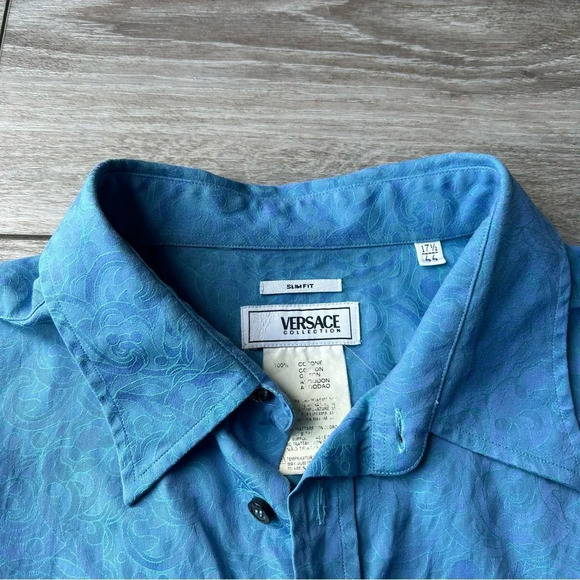 Versace Collection Blue Paisley Pattern Slim Fit Button Down  Shirt - Picture 4 of 15